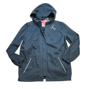 NWT Hanna Andersson Girls Navy Hooded Utility Jacket Floral 150 12